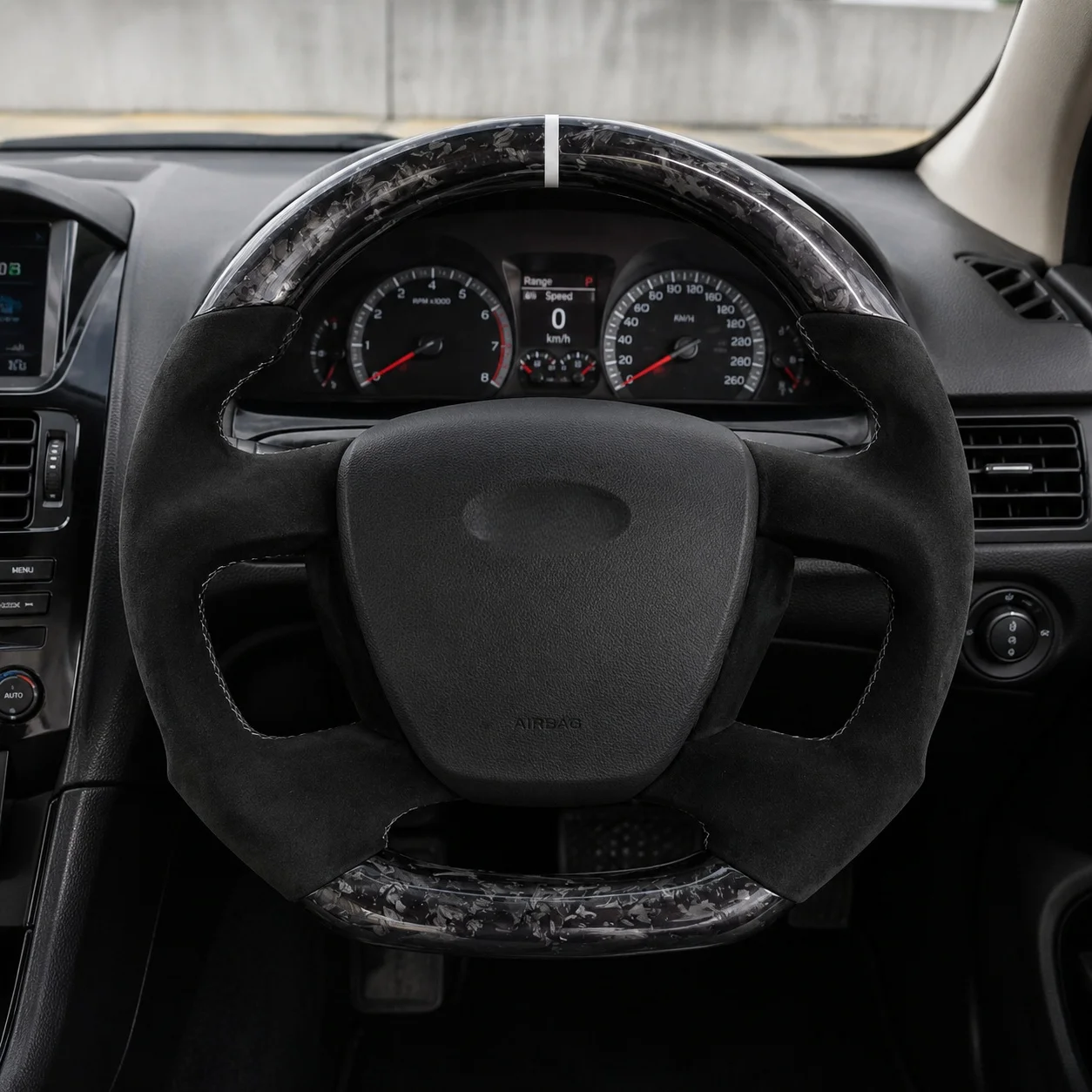 Custom Forged Carbon Fiber Steering Wheel For Ford Falcon FG XR6 XR8 XR6 Turbo Alcantara Flat Bottom