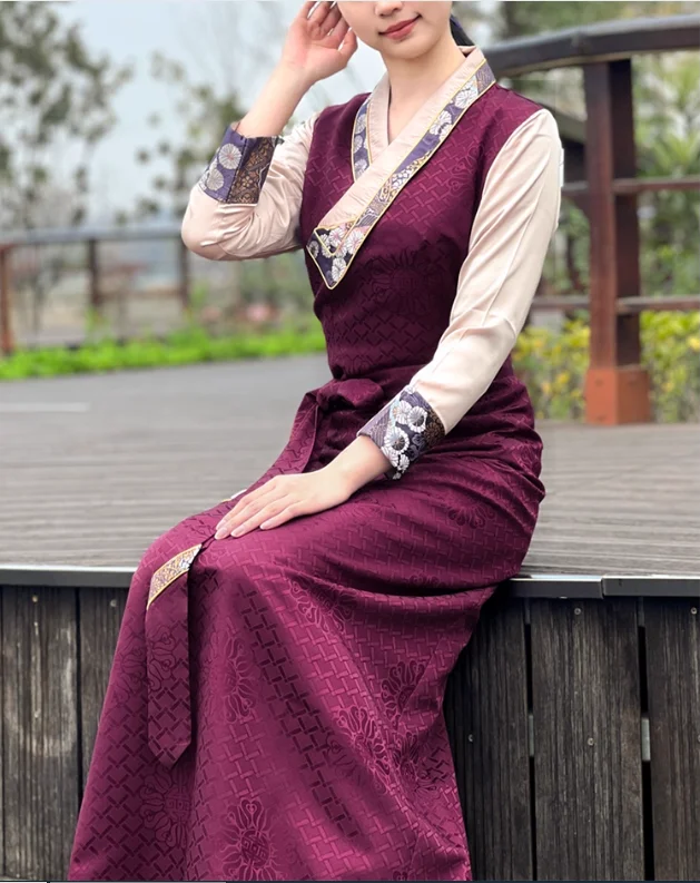 

Chinese Tibetan Bola Woman Dress Spring Long Vintage Flok