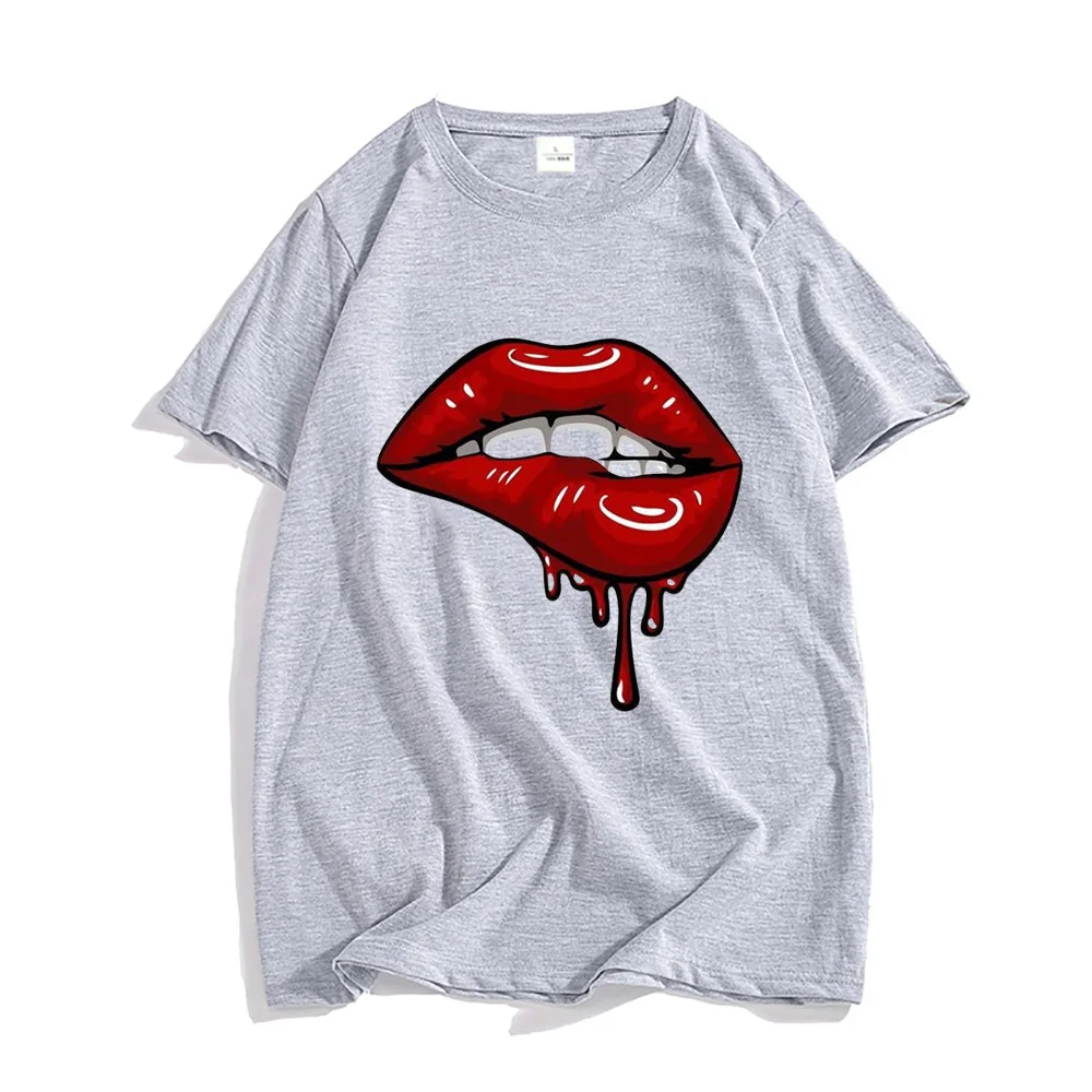 Red Lips Graphic Printing Tee-shirt Hip Hop Men/Women Casual T-shirts 100% Cotton High Quality Tshirt Comfortable Soft Clothing