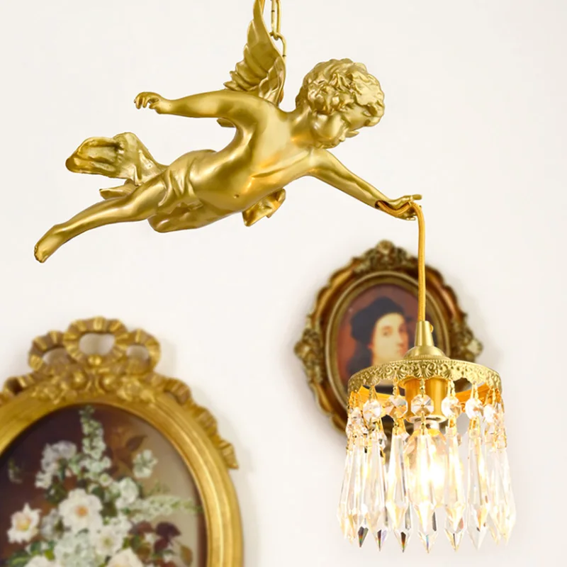 

Modern Lamps lustre Lighting Led Pendant With The Angel For Living Room Light Creative Crystal Medieval Full Bronze Chandeliers