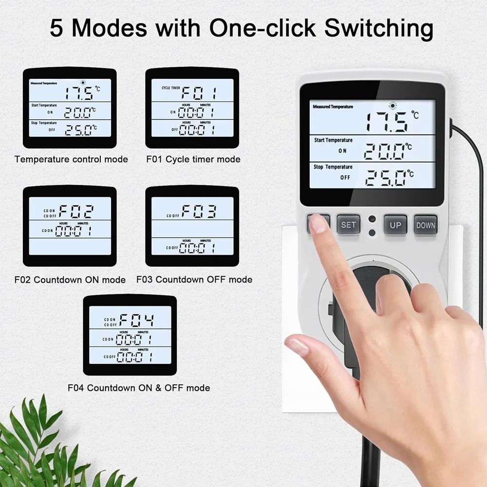 Digital Thermostat Socket EU/US/UK Plug Temperature Controller Timer Switch Cooling Heating Control 5 Mode Timing Socket