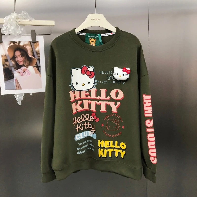 American Retro Age-Reducing Design Letter Cartoon Print Sweatshirt Trendy Brand Fashion Oversized Crew Neck Top Hoodies Jacket