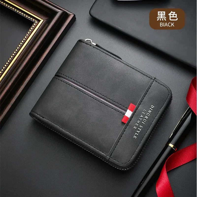 جديد أزياء الرجال المحفظة قصيرة أفقية سستة ثلاثة أضعاف محفظة نسائية للعملات المعدنية عارضة مشبك بو الجلود الرجعية الترفيه المباراة #6
