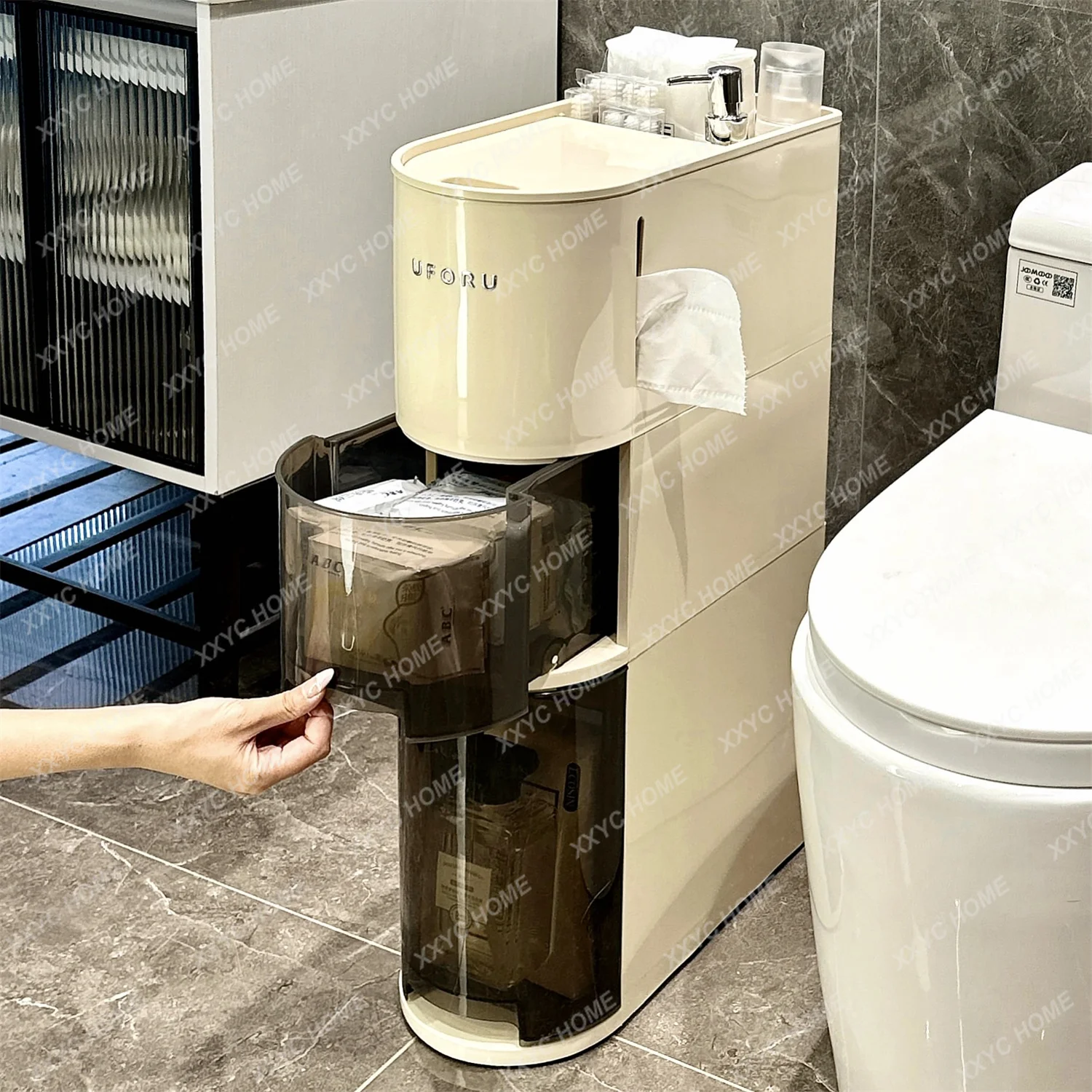 Toilet Shelf Cart Toilet Floor-to-ceiling narrow slot Bathroom Movable waterproof layered toilet crevice storage cabinet