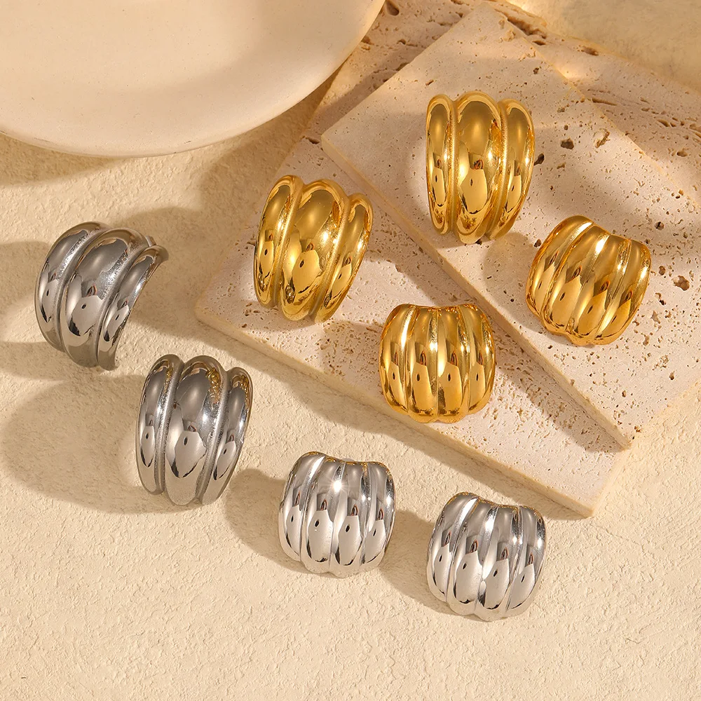

Fashion Simple Texture Design Jewelry Earrings Stainless Steel 18k PVD Gold-plated Waterproof No Fading Ear Studs