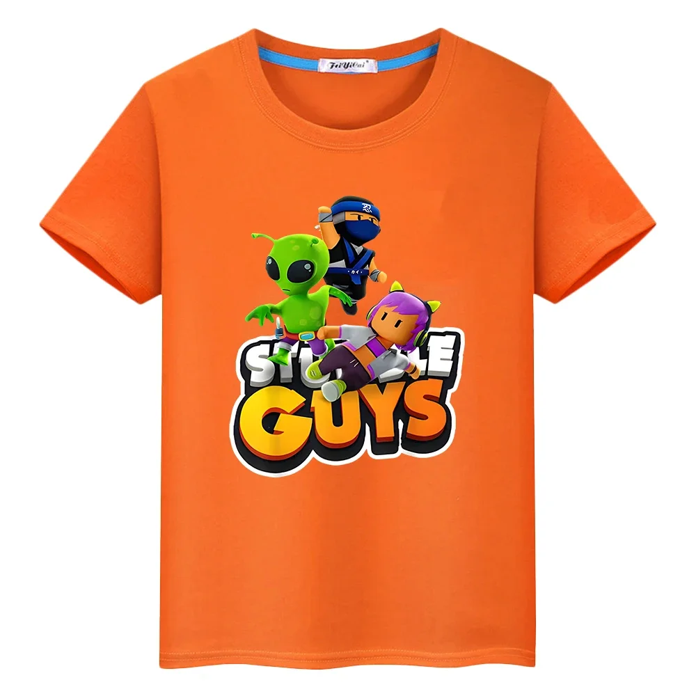 kids T-shirt Stumble Guys Print pride tshirt Kawaii Short 100% Cotton Tops  Casual anime Tees y2k one piece boys girls clothes