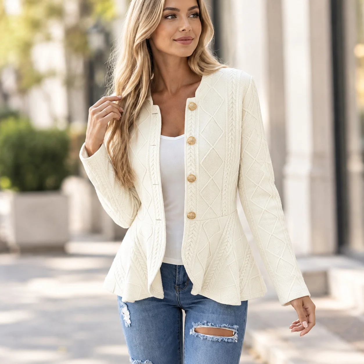 Mid Weight Coat No Hood Regular Length Commuter Chic Single Breasted with Multiple Buttons Square Neck Autumn Women Coat