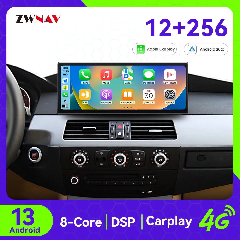 ZWNAV Android 14 Car Radio For BMW 5 Series 2006-2010 Wireless CarPlay Android Auto GPS Navigation DSP Sound WIFI 4G Sy
