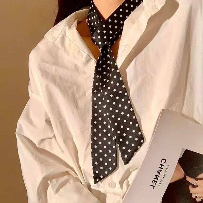 Retro polka dot long silk scarf ribbon fashion ins style versatile decoration neckerchief hair band sash waistband