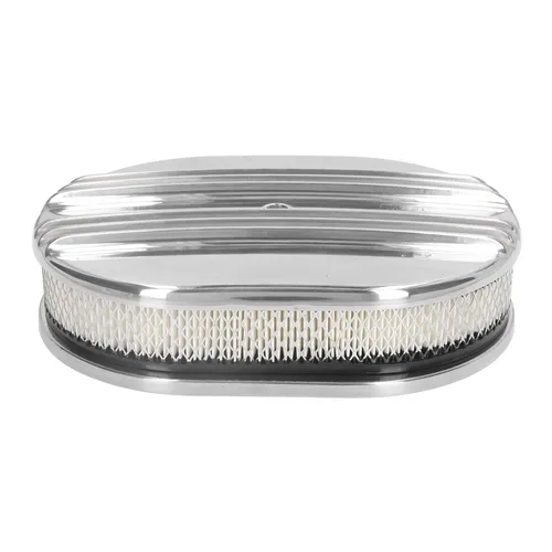 Imagen 2 del producto Limpiador de aire ovalado de aleación de aluminio pulido, 12 pulgadas, medio aletas, se adapta a carburadores de 5 1/8 pulgadas