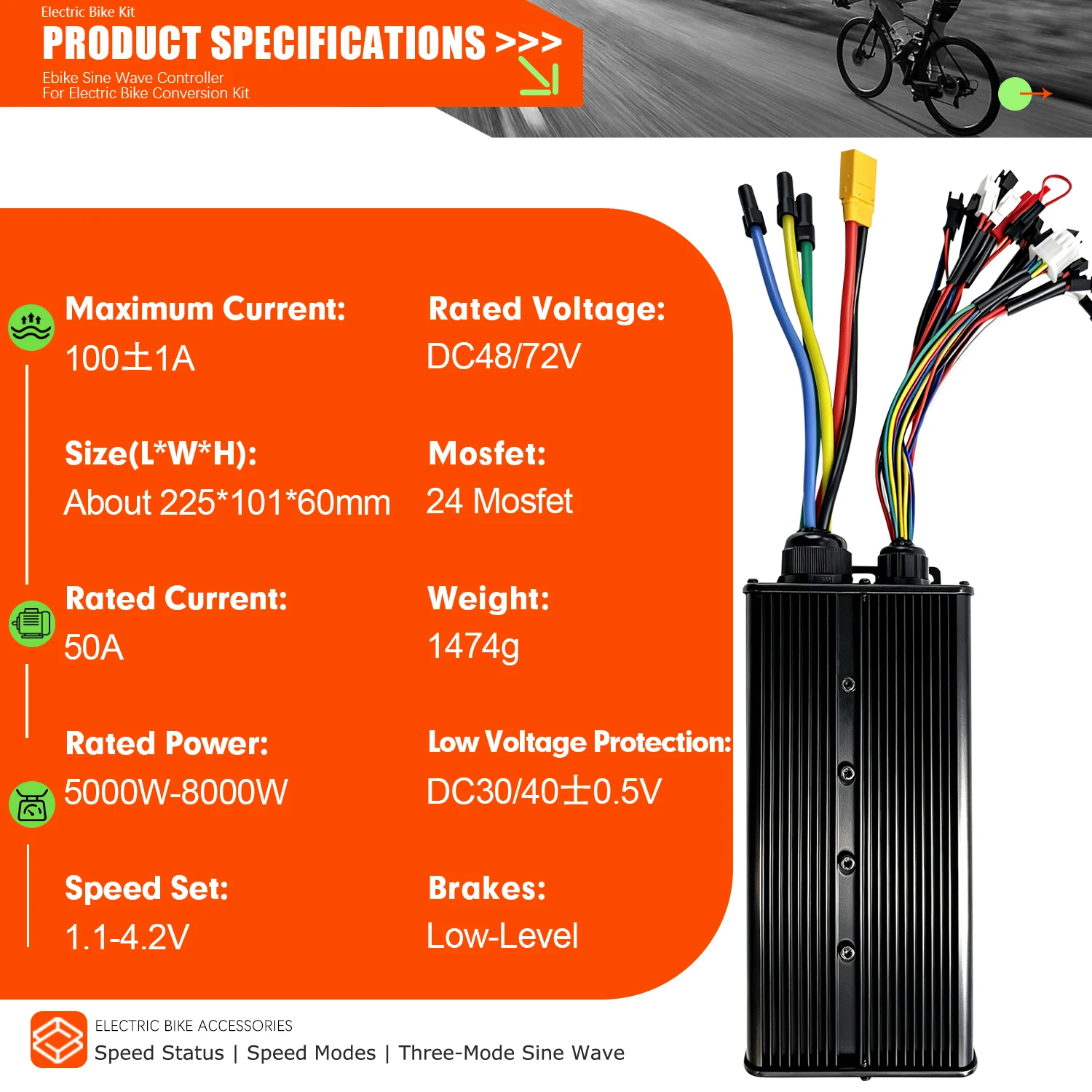 Ebike 3-mode Sine Wave Control - 72V 100A Sabvoton Controller review and price