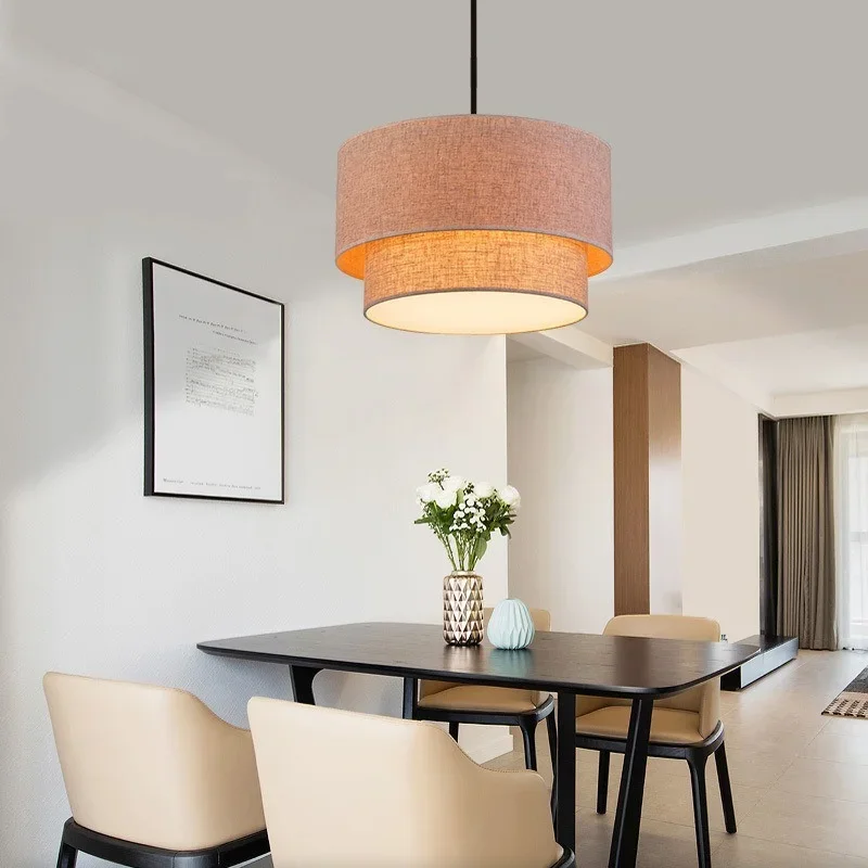 Modern Flax Fabric Lampshade LED Pendant Lamp,Dia 40/50CM Led Hanging Lights for Foyer Finning room Hotel Lighting Fixture