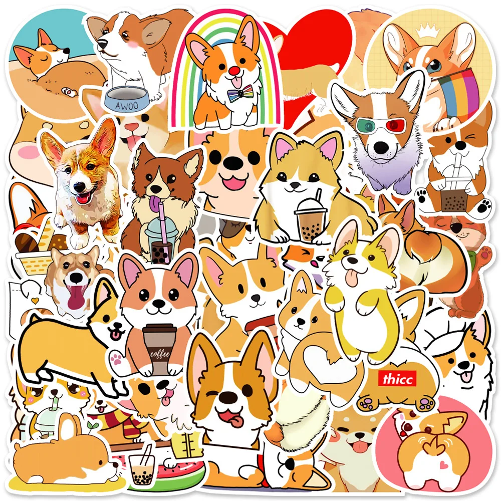 Autocollant de dessin animé mignon Corgi, autocollant créatif de personnalité, graffiti, bureau, ordinateur, valise, JEWaterproof, vente en gros, 10