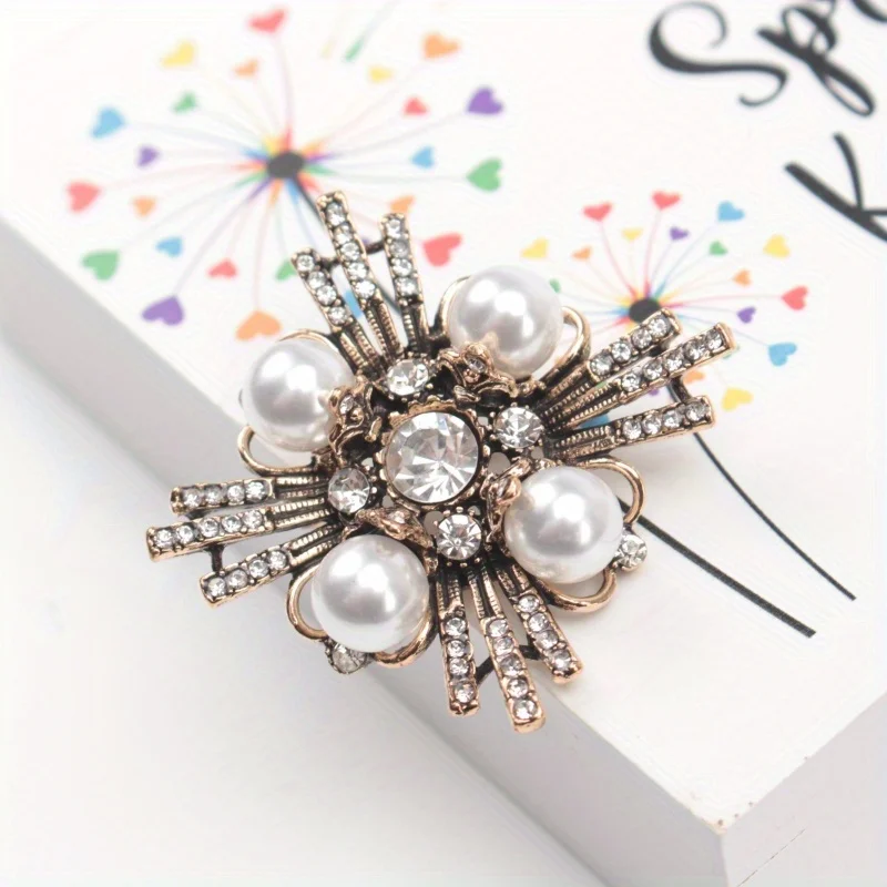 Vintage Flower Cross Inlaid Rhinestone Brooch Light Luxury Temperament High-grade Sense of Pin Accessories