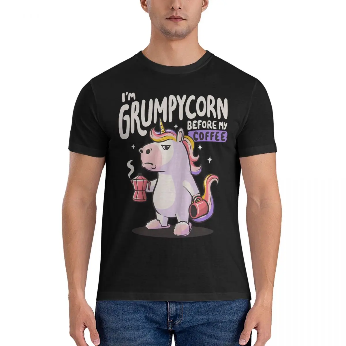 Grumpycorn Cute Unicorn Coffee T-Shirt Men Coffee Novelty Cotton Tee Shirt Crew Neck Short Sleeve T Shirt 4XL 5XL Clothing