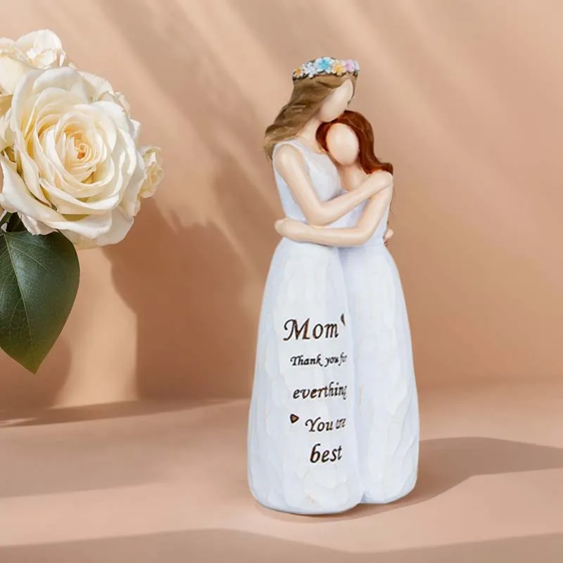 Resin Mother and Daughter Hug Angel Figure Statue for Mother's Day Birthday Christmas Gift Room Table Decoration Home Decoration