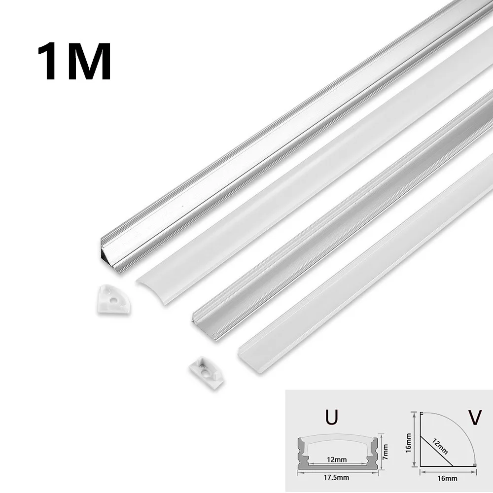 DHL 10-100szt/lot 1M U/V Shape Corner Aluminium Profile Channel Holder for LED Strip Light Bar Under Cabinet Lamp Kitchen Closet