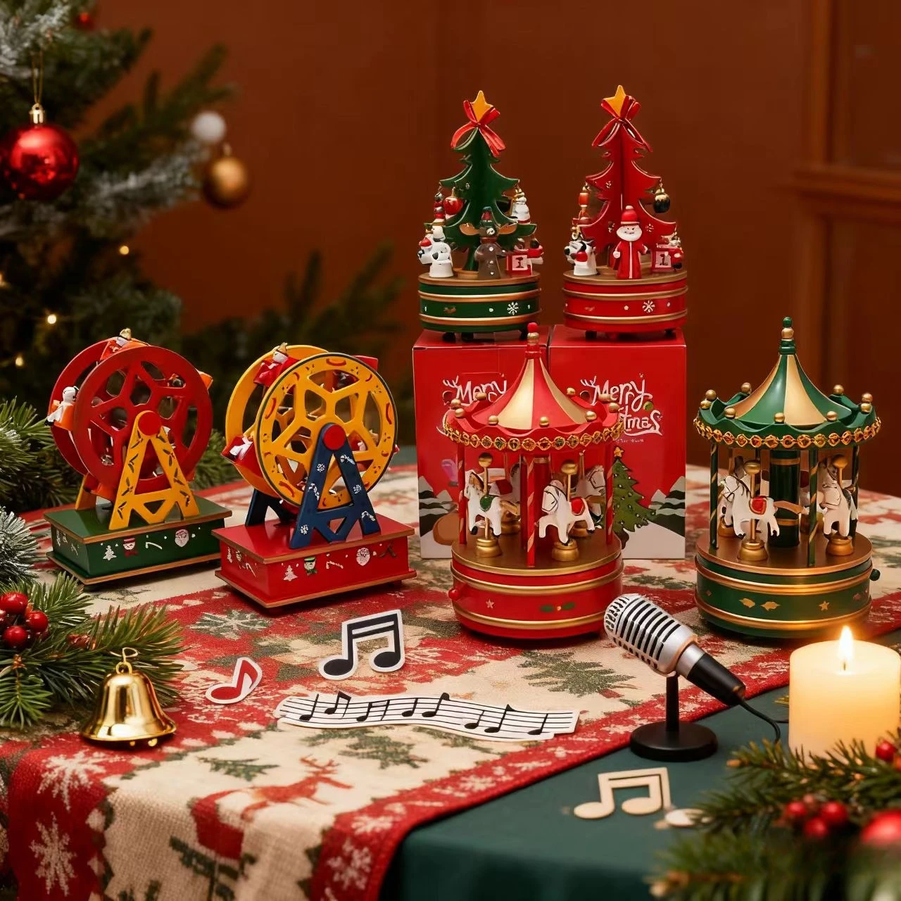 

1PC Christmas Carousel Wooden Music Box Merry Christmas Decorations for Home Cristmas Ornament Xmas Happy New Year Gifts