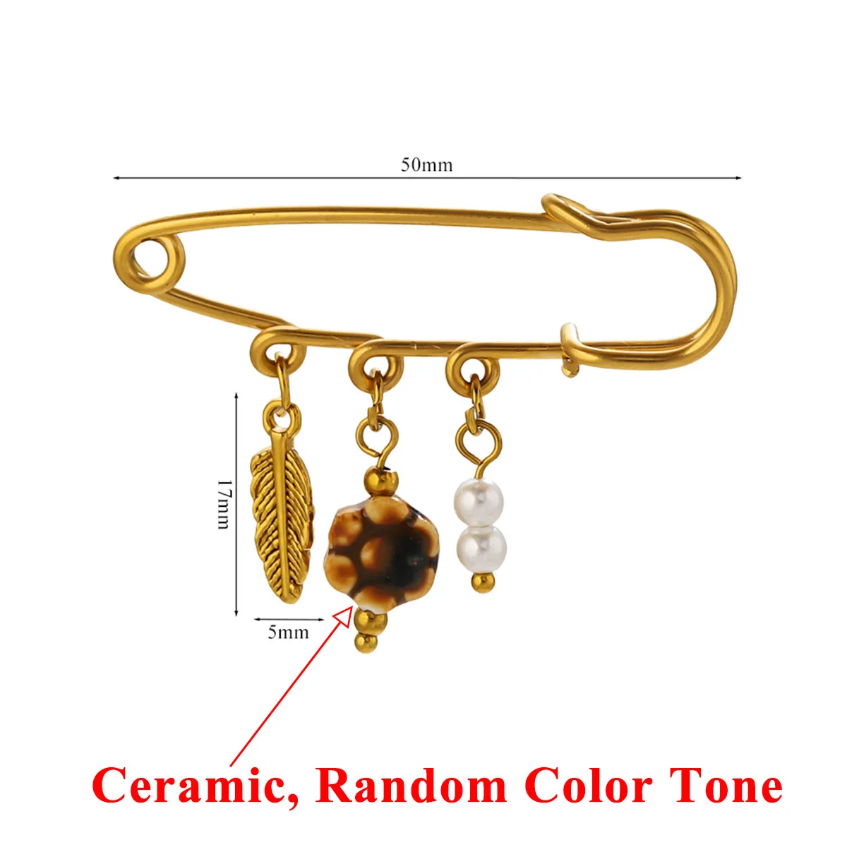 1pcs Stainless Steel Feather Charm Ceramic Flower Brooches Women Jewelry Making Daily DIY Scarf Pin Garment Decoration Gift Bulk