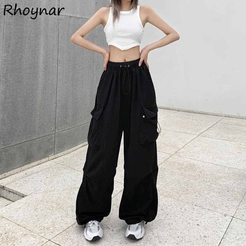 

Solid Cargo Pants Women Spring Cool Girls Korean Style Simple All-match Loose Shirring High Elastic Waist Streetwear Trendy Cozy