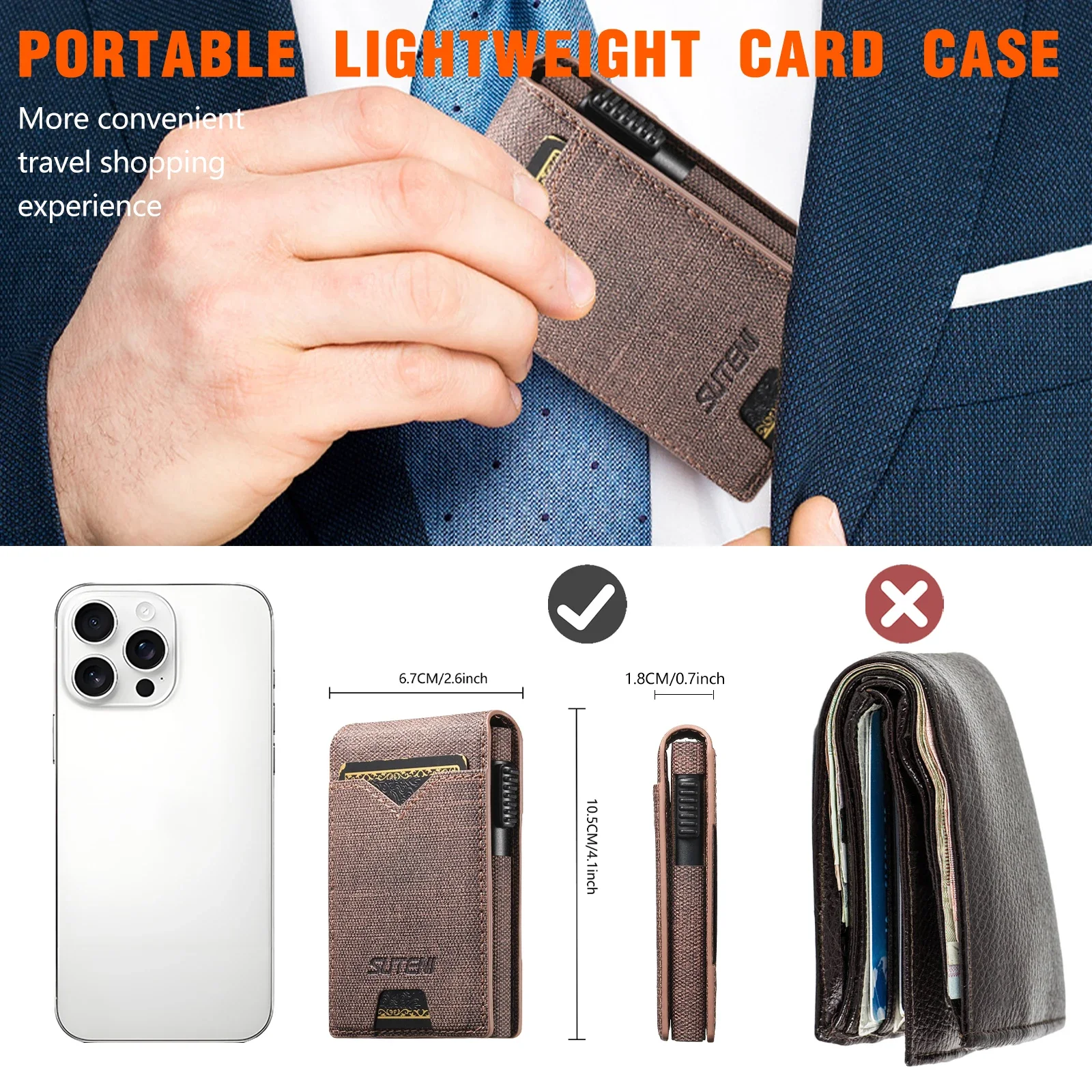 Высококачественный деловой кошелек из искусственной кожи для мужчин, флип-кошелек для Iphone 17, коробка для карт, кнопка автоматического извлечения карты