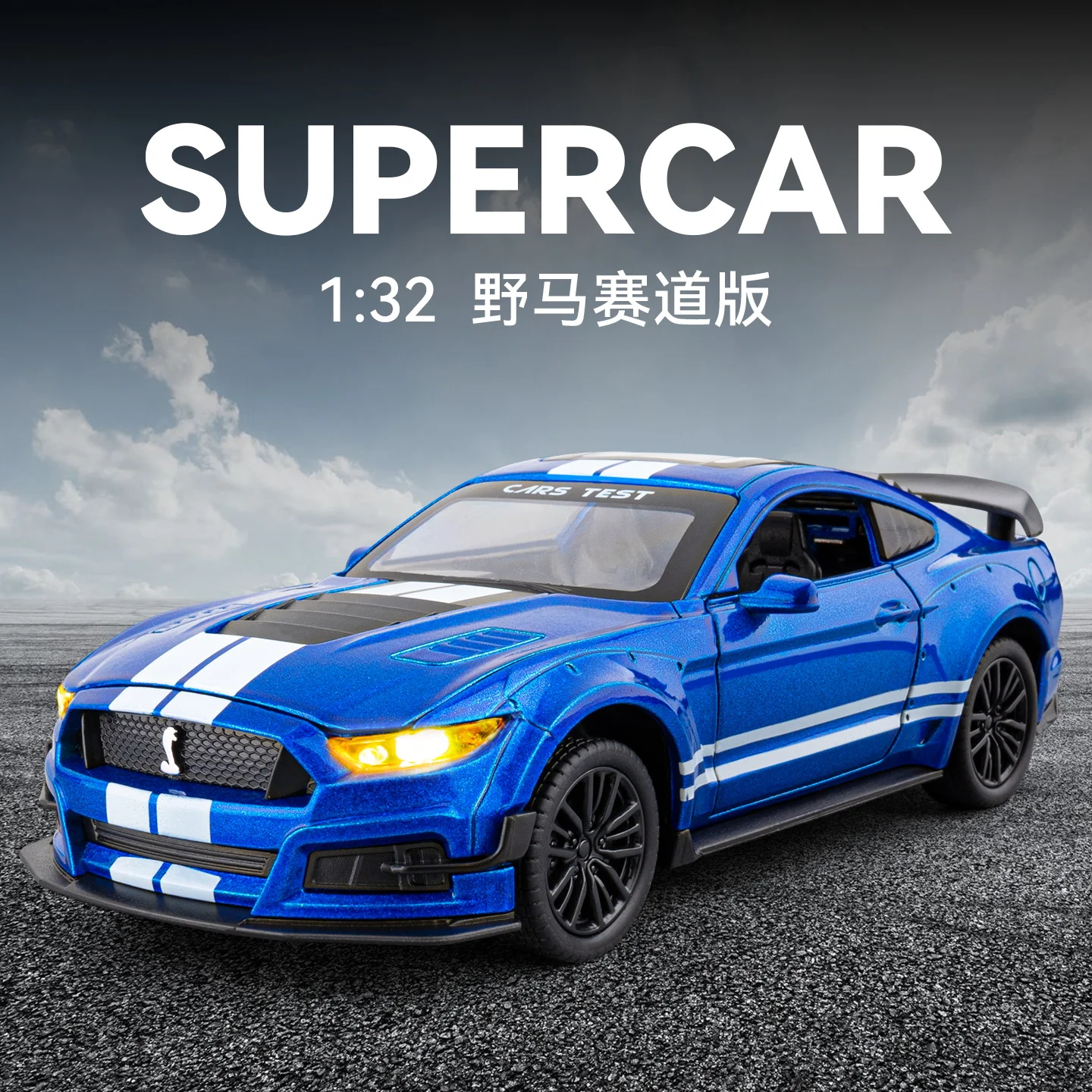 1:32 Mustang Track Version Alloy Diecast Model Toy Car, Sound & Light, Pull Back, Collectible Gift for Car Model Enthusiasts