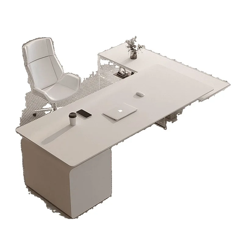 

Light luxury rock slab desk, cream style home desk computer desk