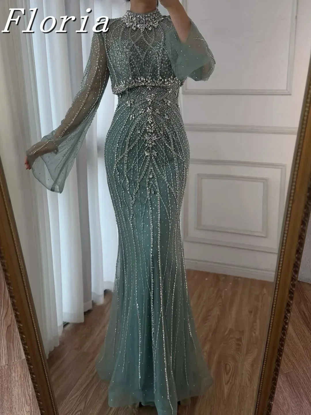 

Customized 2025 New 2 Pieces Beading Mermaid Evening Dresses With Heavy Hademade Cap Sleeves Wedding Party Gown