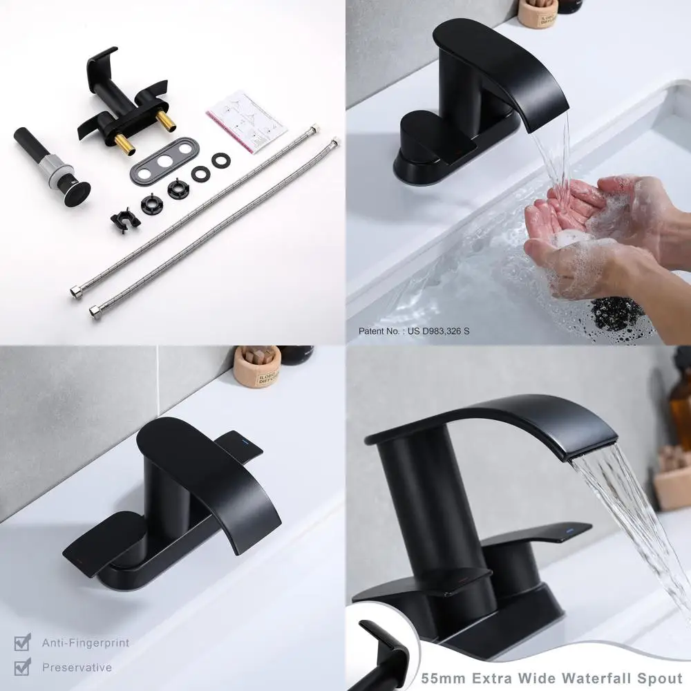 

Matte Black Dual Handle Bathroom Sink Faucet with Metal Pop-Up Drain and Patented Design