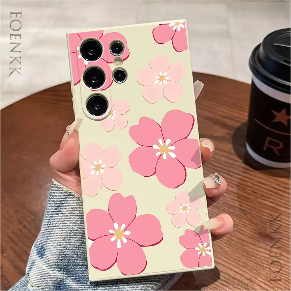 Pink Floral Phone Case For Samsung Galaxy S25 S24 S23 S22 S21 Ultra FE A25 A32 A33 A72 A73 Note 10 20Plus 5G Silicone Soft Cover view 2