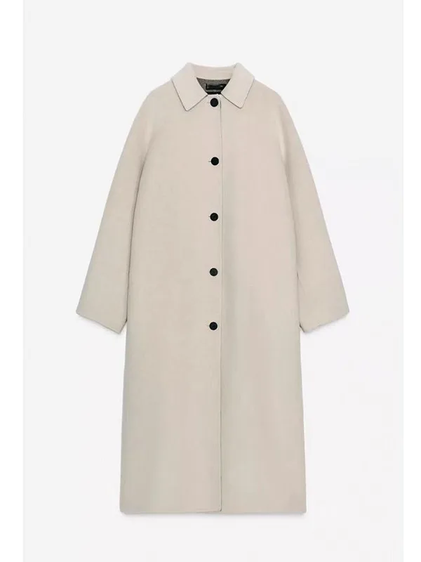 Długi płaszcz damski premium, luźny krój, idealny na dojazdy, wełniany, 100% wełna, nowość na jesień i zimę 2025.