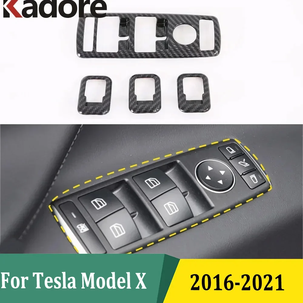 

For Tesla Model X 2016-2021 Carbon Fiber Window Lift Switch Button Cover Door Armrest Panel Frame Trims Car Interior Accessories