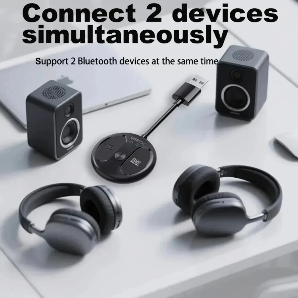 XIKCU بلوتوث 5.4 جهاز إرسال سمعي 50 متر خالية من العوائق اللاسلكية ستيريو الموسيقى محول USB دونغل توصيل 2 سماعات للتلفزيون الكمبيوتر
