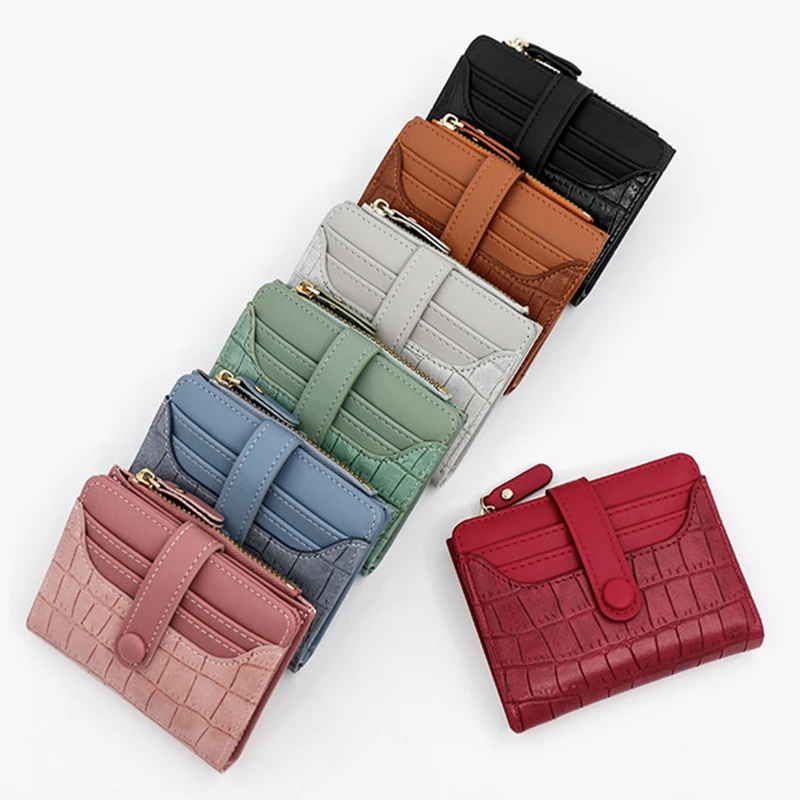 Short Purse Clasp Close Anti Stolen Faux Crocodile Leather For Men Woman Pocket Bag Big Capacity Card Holder Fastener Wallet