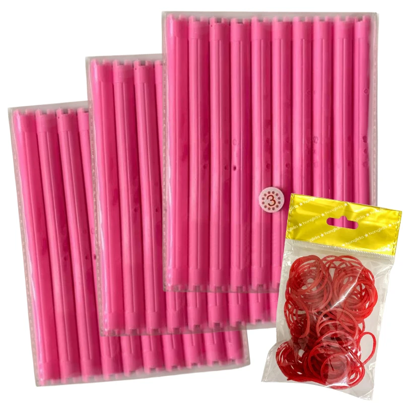 30pcs/set 16.5cm Length Hollow Cold Perm Rods with Rubberbands Extra Long Curler Bars Heatless Rollers Hairdresser Tools 1903