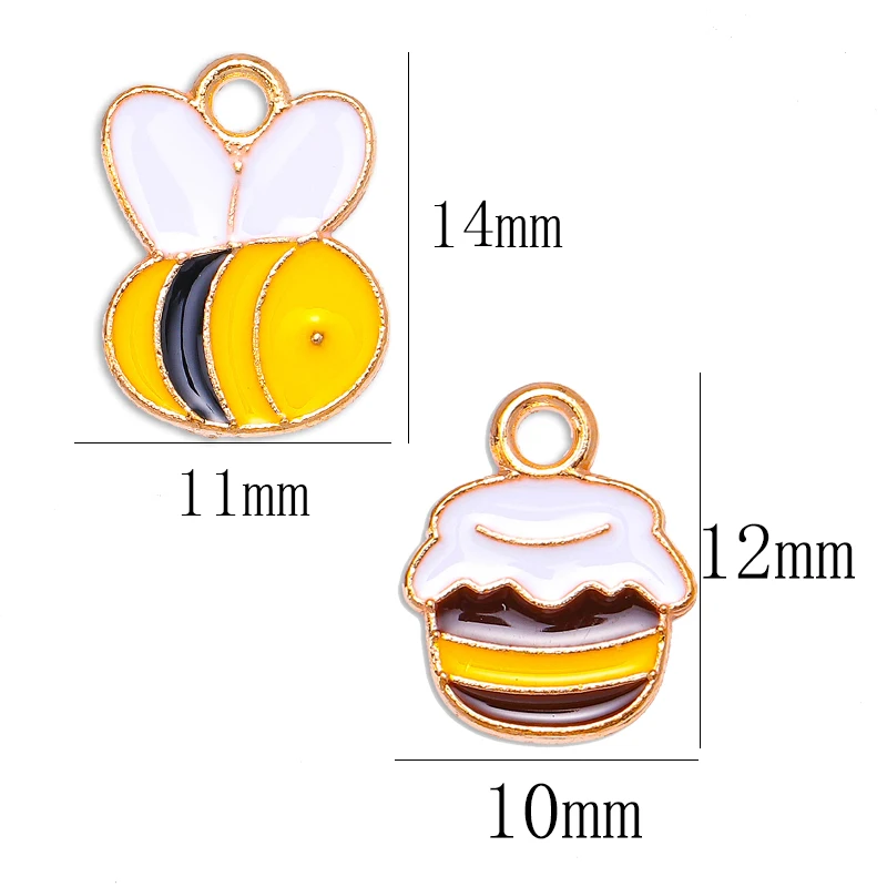 10pcs 11*14mm Enamel Bee Honey Jewelry Making Cute Earrings Pendants Bracelets Necklace Accessories DIY Finding Craft Supplies