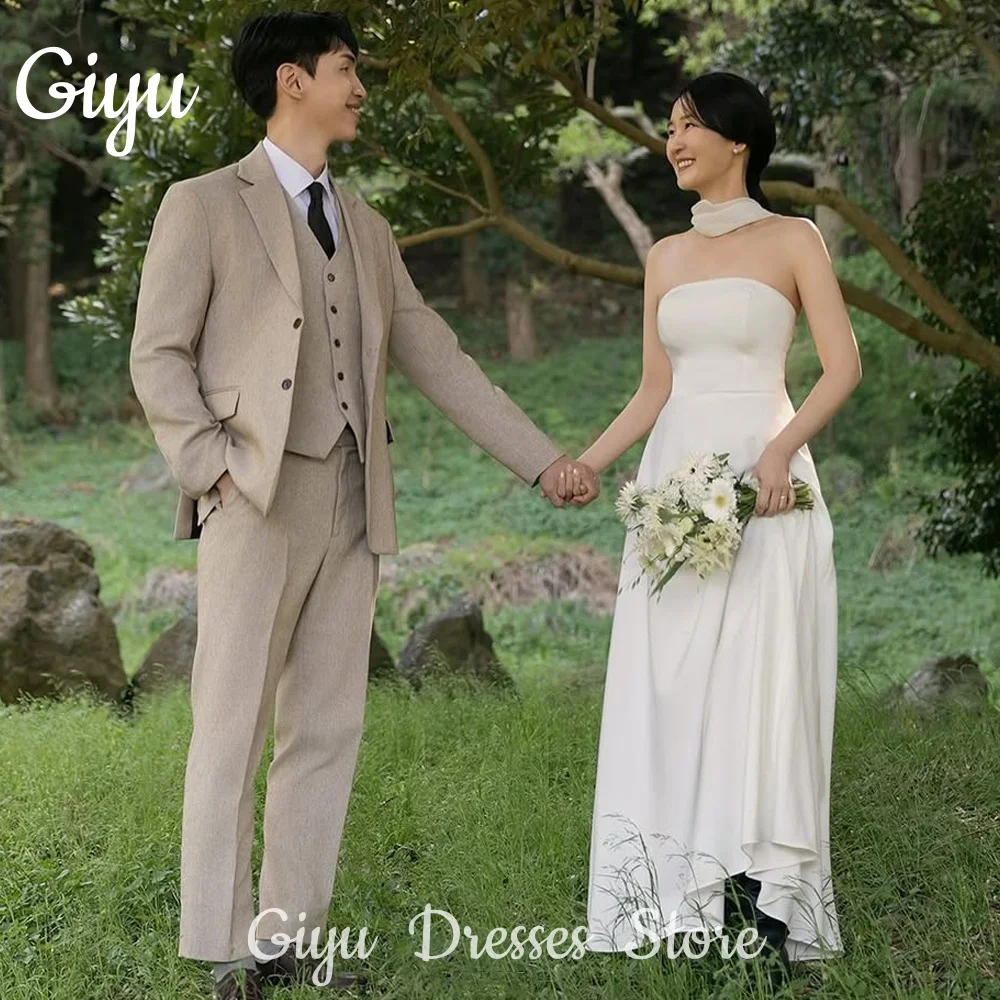 

Giyu Elegant Strapless A-line Wedding Dresses Soft Stain Scarf Korea Photoshoot Bridal Gowns Floor-Length Customized 웨딩드레스 2025