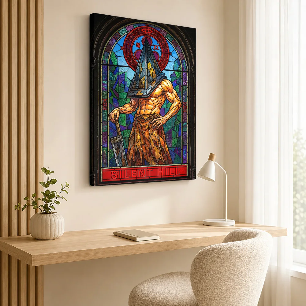 Silent Hill Pyramid Head Stained Glass Canvas Print Poster Custom Photo Modern Aesthetic Canvas Wall Art for Dining Room Decor