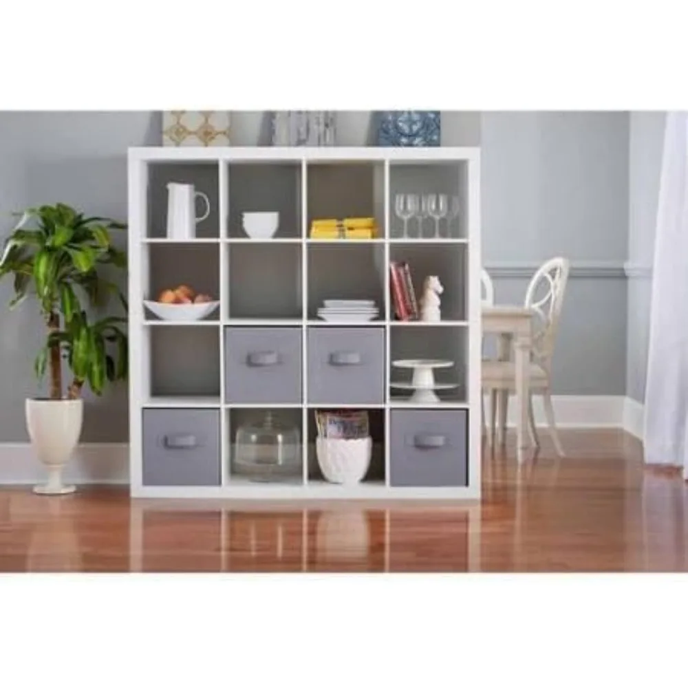 16-Cube Storage Organizer Display Books Collectibles Photos Artwork Storage Bins and Baskets White Texture