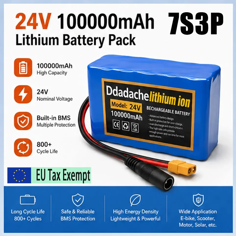 Batterie lithium-ion 7S3P 24V 100Ah 18650, entrepôt en Pologne, avec chargeur 29.4V 2A, batterie de rechange rechargeable pour vélo électrique, cyclomoteur, scooter.