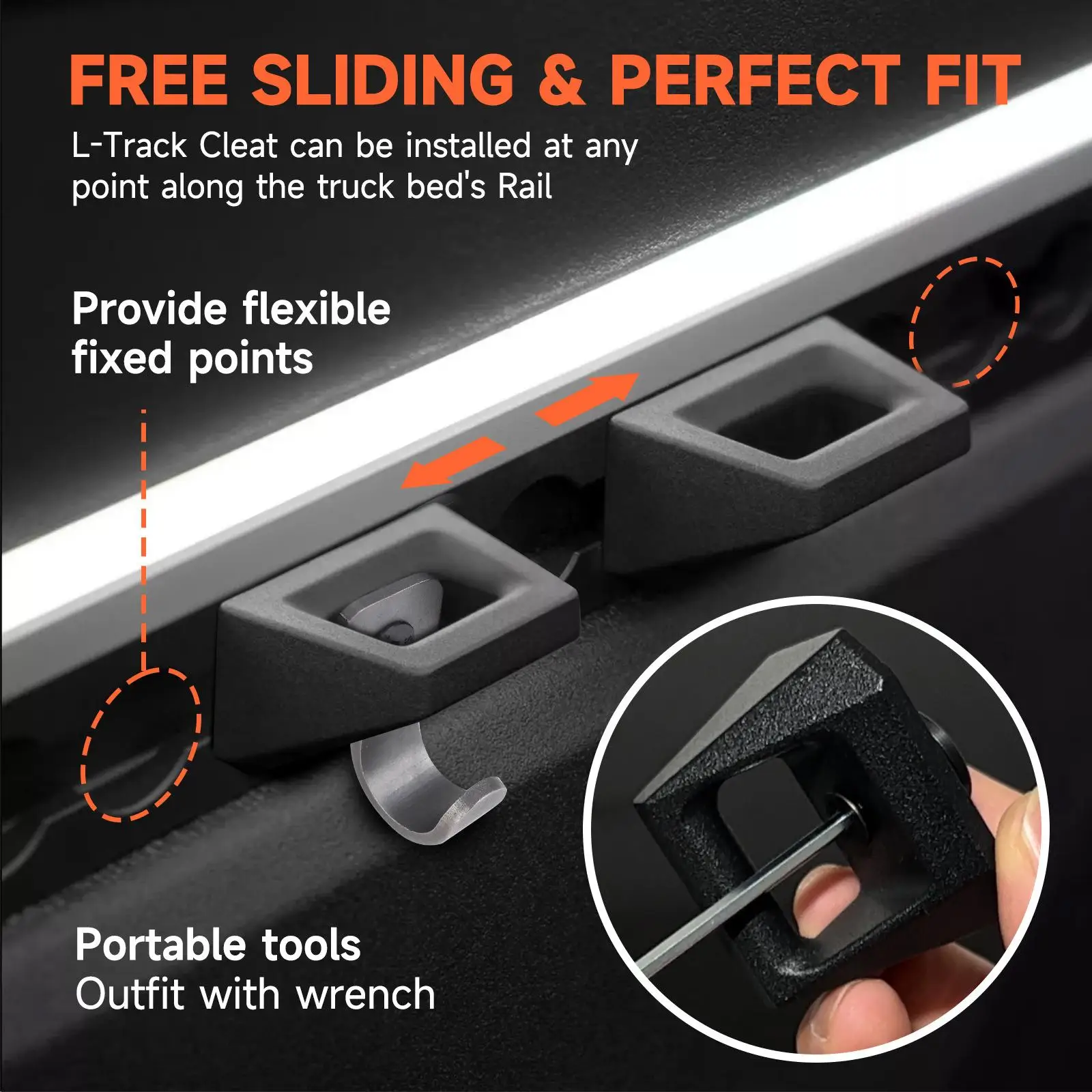 

L Track Cleat Hooks Bed Rail Track Hooks Rustproof Cargo Securing Points for Tesla Cybertruck Enclosed Trailer 2024 Plus