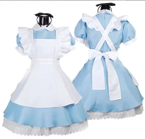 Cosplay Kostuum Lolita Jurk Meid Schort Fantasia Carnaval Halloween Wonderland Blauw Licht Tone Lolita Meid Kostuum