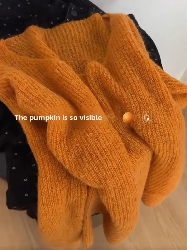 

plus Size Pumpkin Orange round Ne Knitted Sweater Women's Loose Fit Soft Long Sve Top Ele White Lazy Sle Autumn Wear