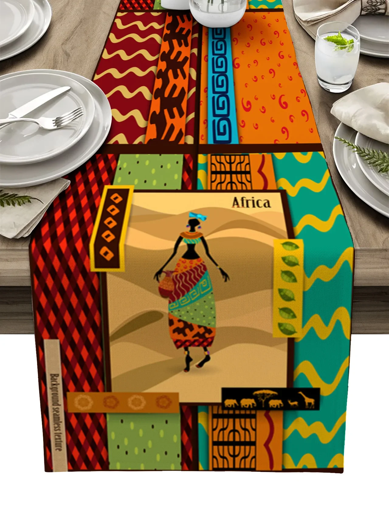 African Girl Linen Table Runner for Dining Table Wedding Decoration Reusable Farmhouse Dining Table Runners Kitchen Party Decor