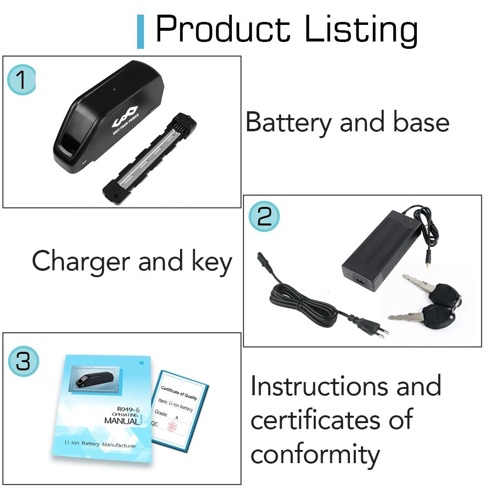 Polly EBike Battery 21700 Sam-ung DC 72V 60V 52V 48V 36V Downtube Lithium lon Bateria Pack for 2000W 1500W 1000W 750W 350W Motor