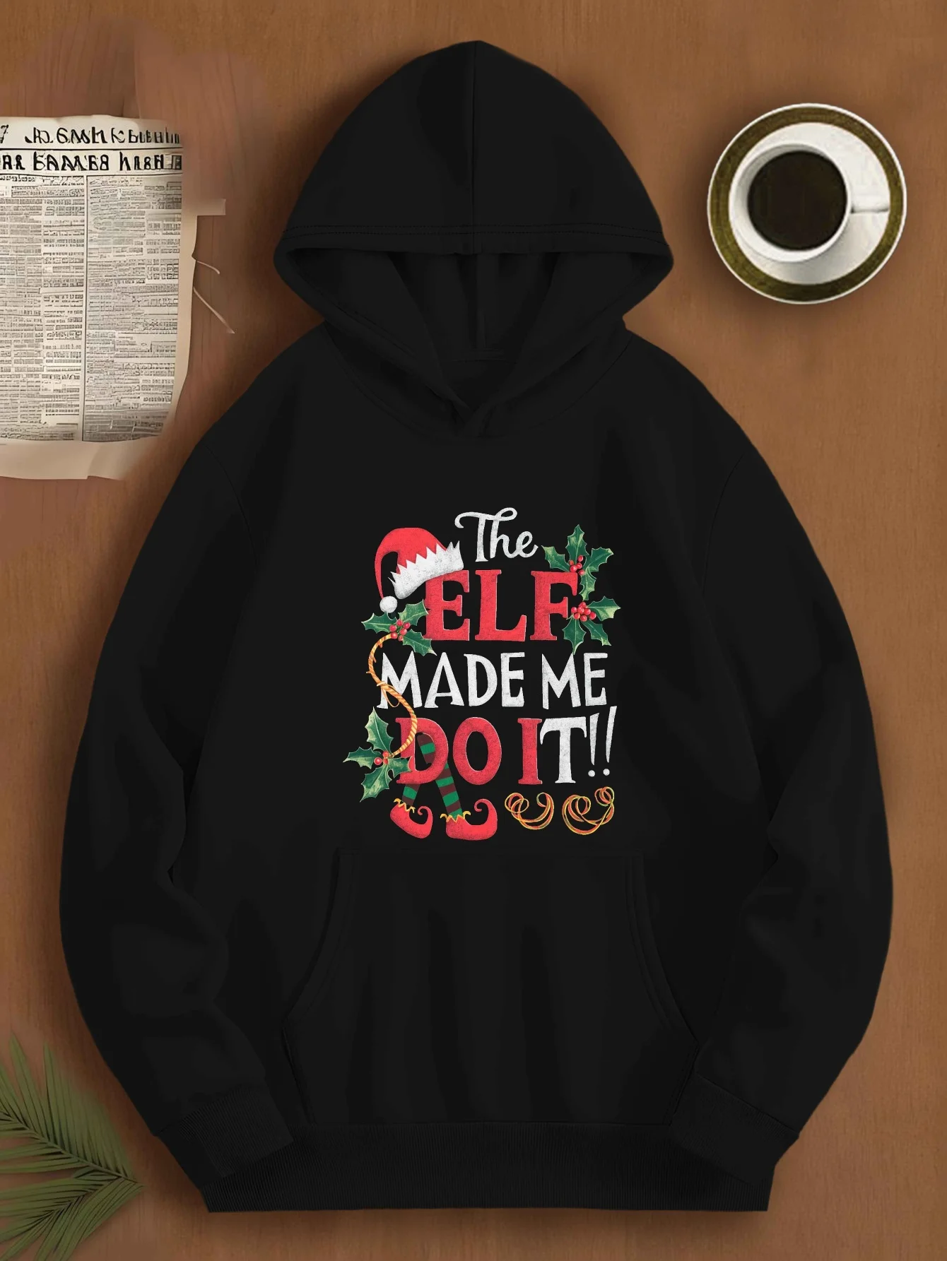 THE ELF MADE ME DO IT JPH-9 سويت شيرت رجالي بقلنسوة مقاس كبير من القطن والبوليستر