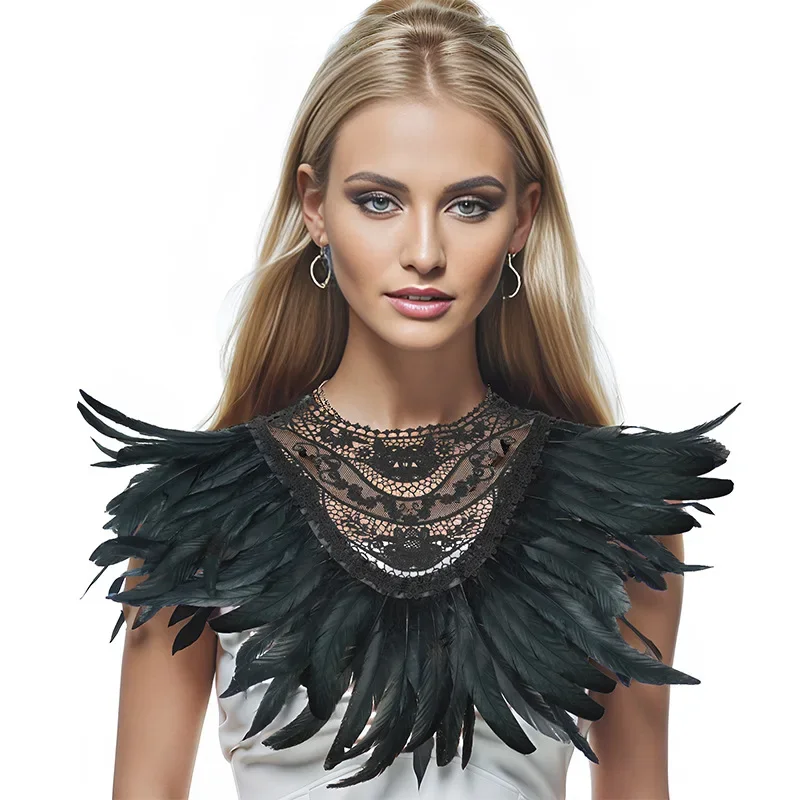 

Gothic Feather Cloak Shawl Fake Collar White Christmas Ball Performance Vest Shawl Accessories Decoration