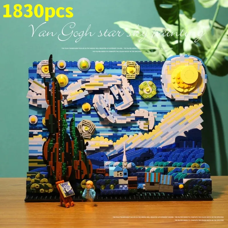 

Van Gogh Starry Sky Night Building Blocks MOC 21333 Famous Painting Moon Night Bricks Home Decoration Assembling Toys Kids Gift