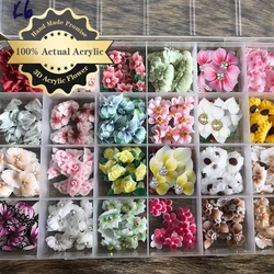 8pcs Handmade 100% Real Acrylic Flower Nail Decorations White Multi Color Nail Art Flowers Charms for DIY Nails Parts