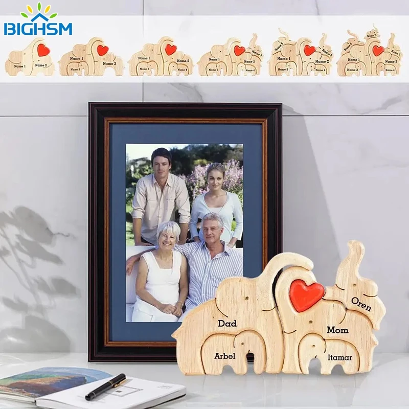 Personalized Elephant Family Wooden Art Puzzle, Desktop Decorações, Tema Animais, personalizado, Unir Presente, 1Pc
